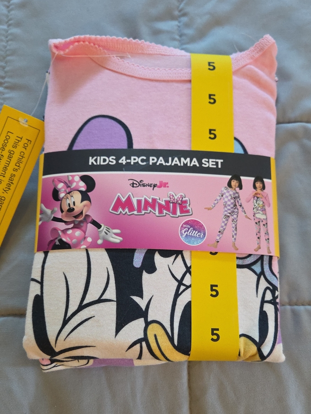 Girls' 4-Piece Pink Pajama Set with Glitter Accents